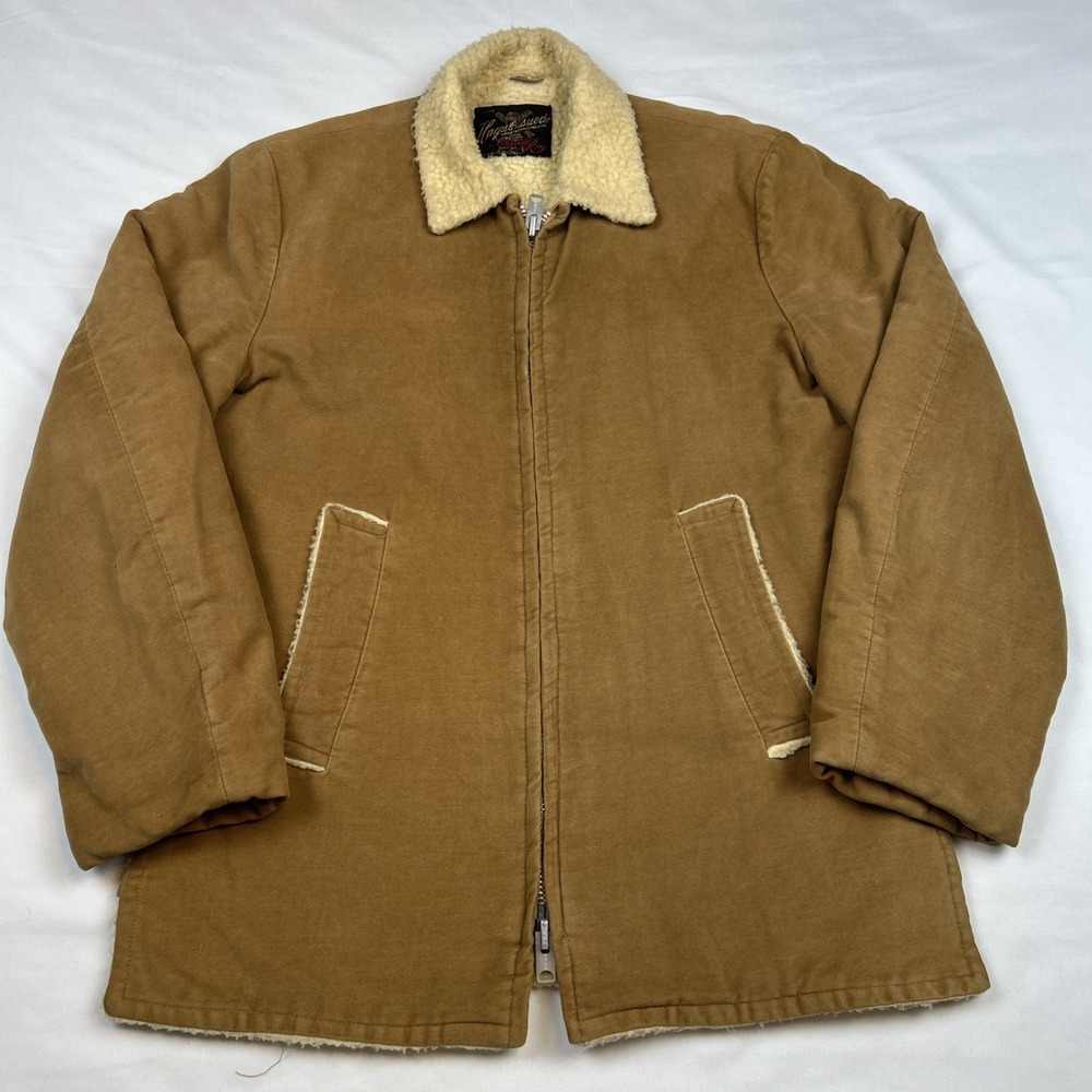 VTG 60s Marshall Ray Hague Faux Suede Jacket Sz 38R Trucker Shearling Chore Coat